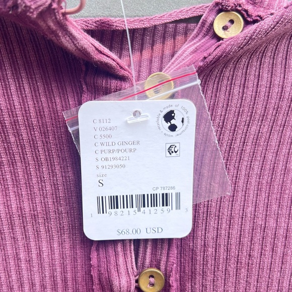 NWT Free People We The Free It’s on Cardi Purple Button Down Ribbed Top small s - Picture 5 of 6